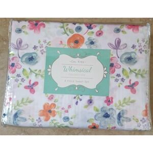 Whimsical CAL KING 4pc Sheet Set Spring Flowers Floral  NEW
